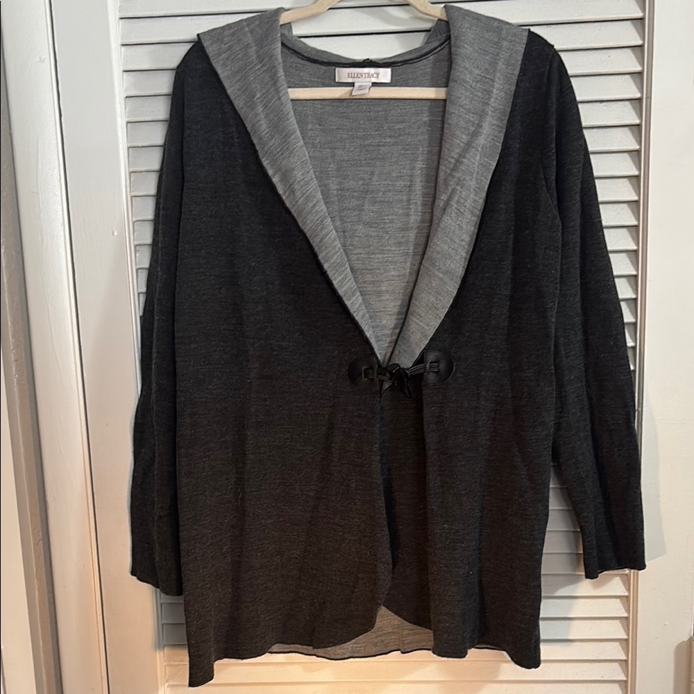Black and Gray Hooded Cardigan